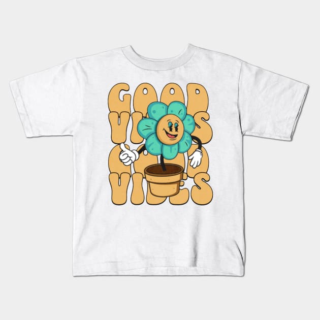 good vibes smily flower Kids T-Shirt by YuriArt